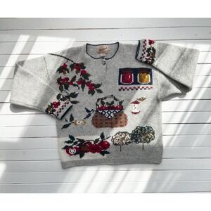 vtg Woolrich apple‎ picking hand knit gray wool sweater